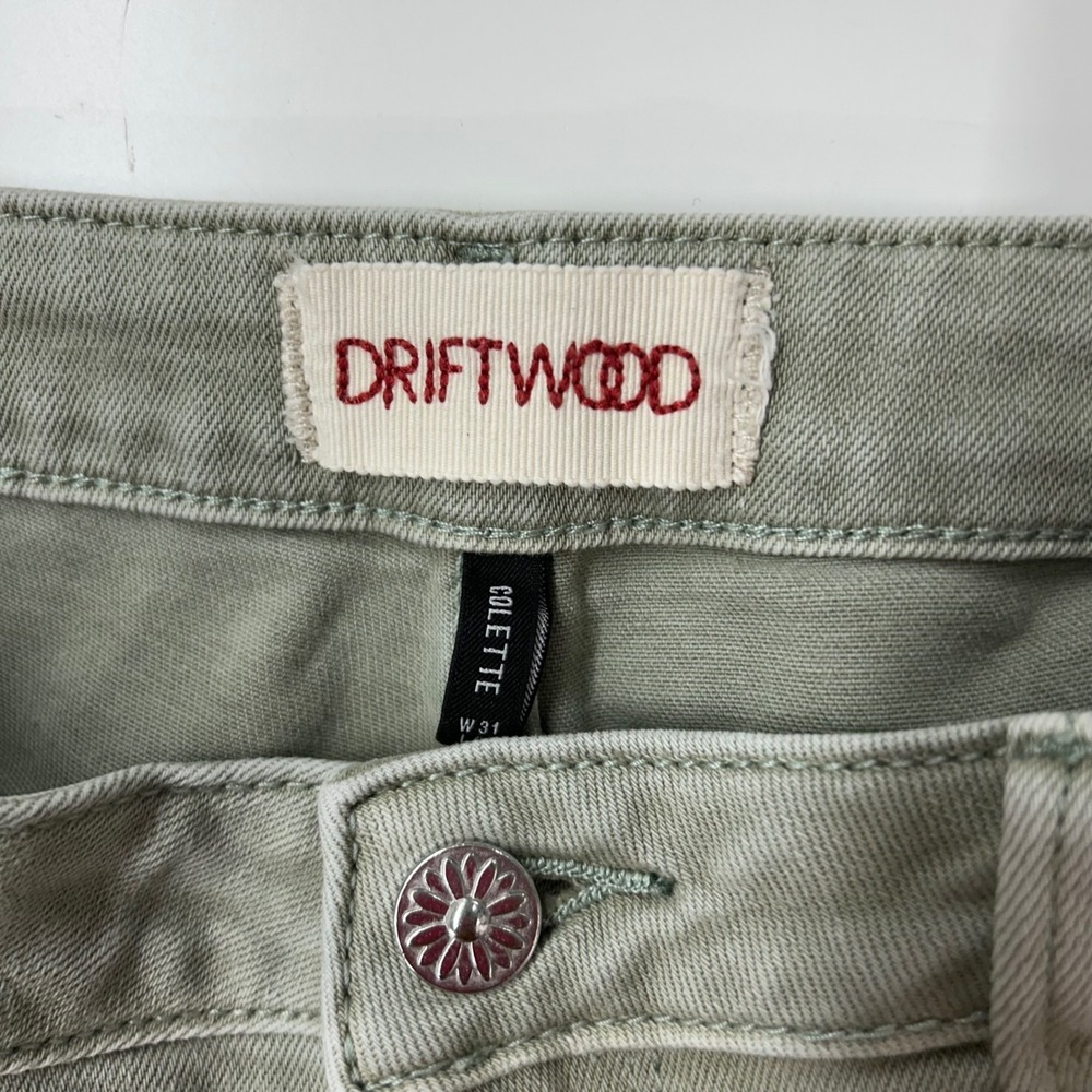 Driftwood Colette Sage Green Embroidered Cuff Crop Jeans Women's 31 Boho - Picture 2 of 11